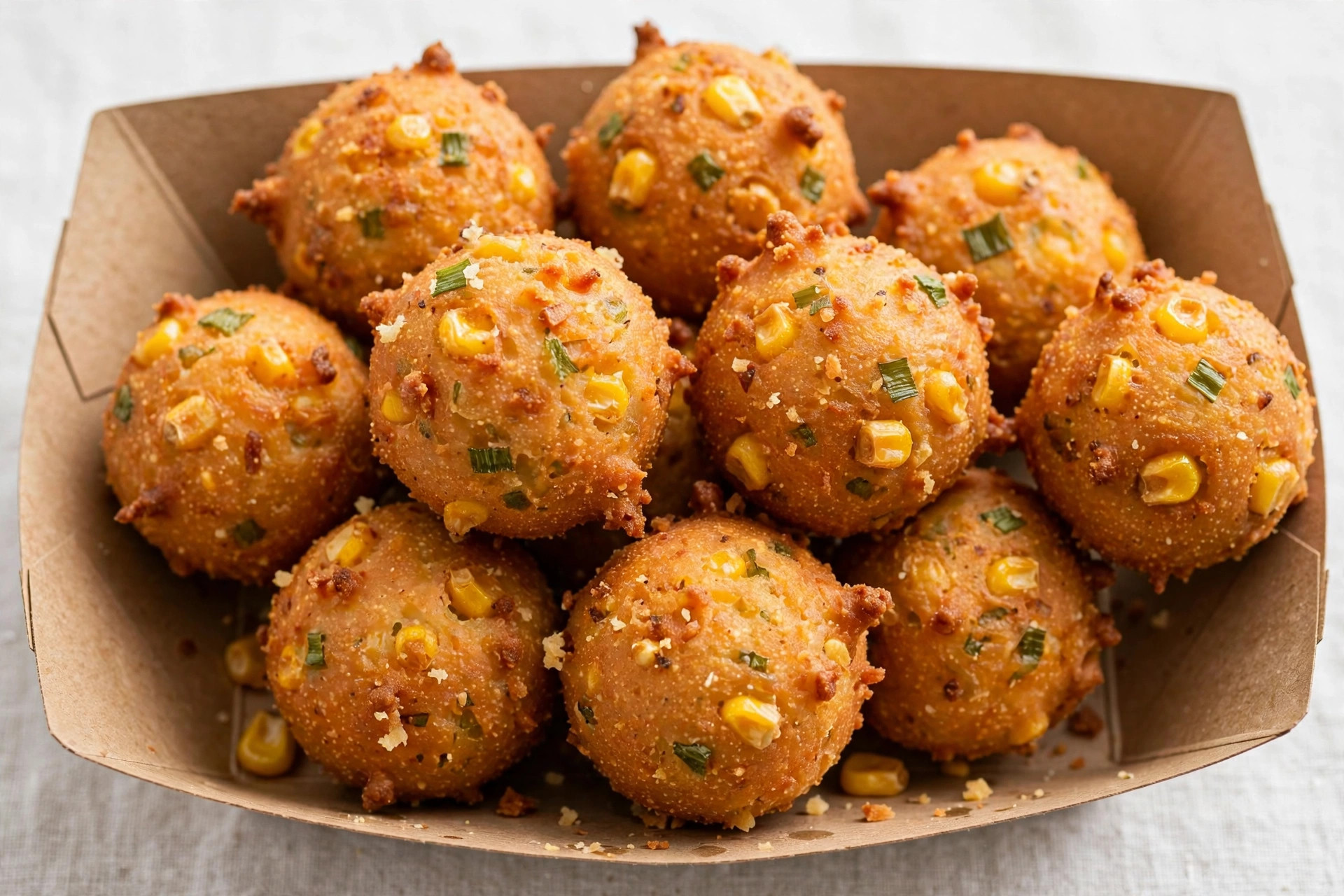 Basket of golden corn hushpuppies
